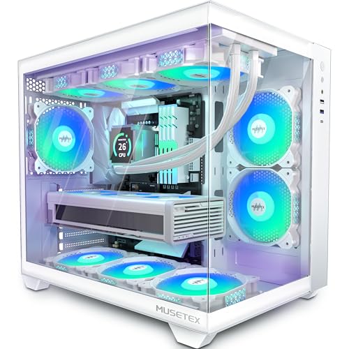 MUSETEX Caixa de PC ATX pré-instalação 5 PWM ARGB ventilador, capa tipo C Gaming PC, preto (Y6)