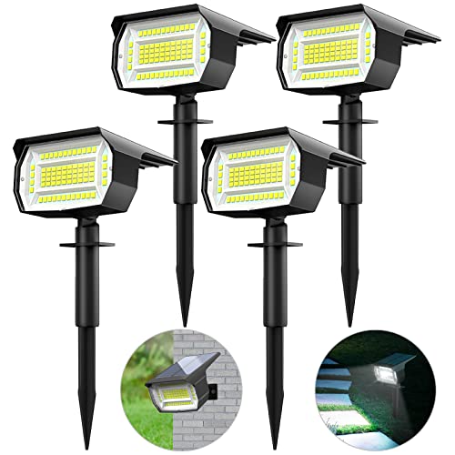 LOTMOS Luzes solares [4 pacotes/72 LED] holofotes impermeáveis IP65 luz potente candeeiro exterior jardim chão (branco frio)