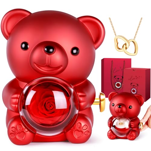 Urso rosa reservado com colar de coração, urso com rosa caixa de presente, presente de aniversário, presente para namorada, presente de aniversário para namorada, dia dos namorados, dia da mãe