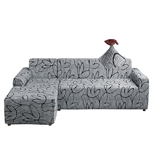 Jaotto Capas elásticas para sofás Chaise Longue, capas de sofá Cheslong braço longo direito ajustáveis de forma L removíveis laváveis, capas protetoras para sofá (2 lugares + 2 lugares, estilo