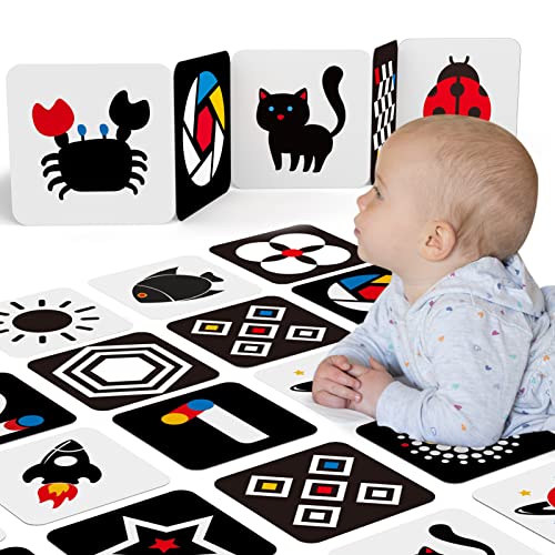 hahaland Cartões bebé brinquedos bebés 0 3 6 meses, flash cards de atividade de estimulação visual, 20 peças 40 páginas cartões de alto contraste em branco e preto e colorido para bebés recém-nascidos