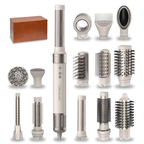 Cecotec Escova de ar quente secador modelador alisador 14 cabeças tecnologia Coanda CeramicCare 14 in1 AirGlam champanhe. 1400 W, motor digital, elimina frizz, 3 temperaturas