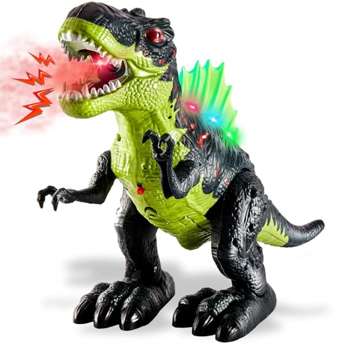 TOEY PLAY Dinossauros brinquedos com névoa de água, luz e som, caminhar, figuras de dinossauros tiranossauro Rex, brinquedo elétrico dinossauro, para meninos e meninas 3 4 5 anos