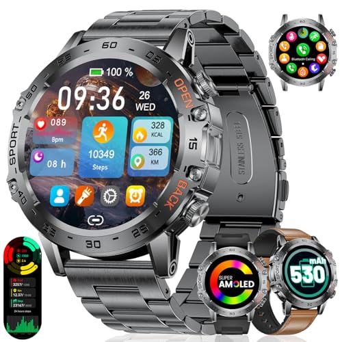 LIGE FV10 Relógio inteligente homem com 530 mAh, 1,45 '' HD militar Smartwatch homem com chamadas Bluetooth, 110 modos de desporto, frequência cardíaca/SpO2, 3ATM impermeável para Android iOS, preto