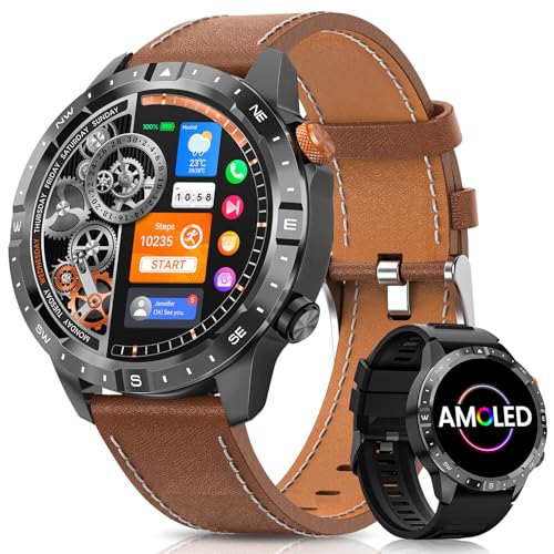 2025 Relógio inteligente homem, 1,43" AMOLED Smartwatch com chamadas, 24/7 de pulso SpO2, monitor de sonho, podómetro, 450 mAh IP68 impermeável pulseira atividade 70 modos desportivos Android iOS