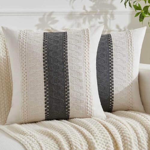 Capas de almofada 50 x 50 cinzento boho moderno decorativo fronha de almofada boêmio suave algodão linho almofada sofá almofada quadrada para sofá, sala de estar, jardim, decoração de casa conjunto 2