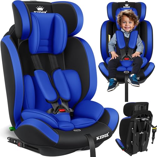 KIDIZ® Cadeira de automóvel, grupo 1 + 2 + 3/9-36 kg, arnês de segurança de 5 pontos, encosto de cabeça ajustável, assento elevador de crescimento 1-12 anos, estável e segura, com Isofix