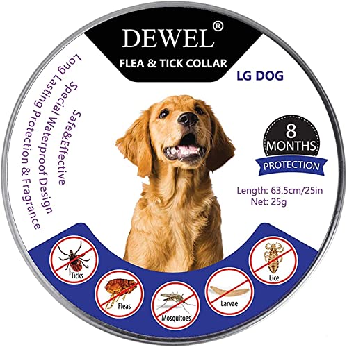 DEWEL Coleira antiparasitária para cães e gatos, contra pulgas, carraças e mosquitos, tamanho ajustável e impermeável, para animais de estimação pequenos, médios e grandes