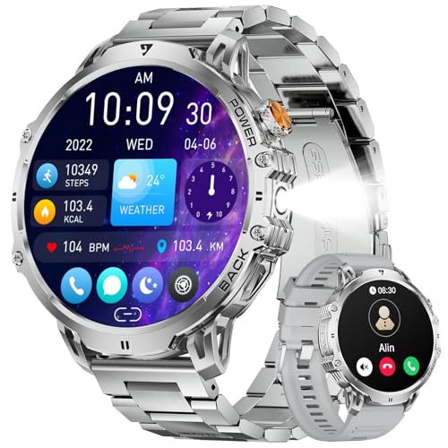LIGE Relógio inteligente homem com chamadas Bluetooth, 1000 mAh bateria / LED lanterna, 1,85" grandes Smartwatch homem com monitor de sonho, IP68 impermeável, 100 modos desportivos para Android iOS