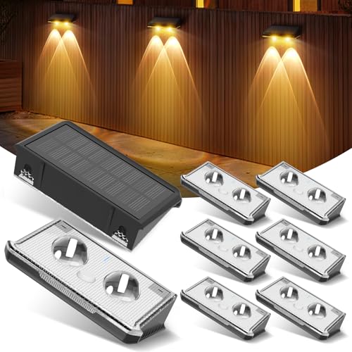 UNBON Luzes solares LED para exterior jardim parede, 8 peças aplique solar parede 3 modos de cores luz quente/fria/neutra, IP65 candeeiros solares candeeiro luz solar exterior para jardim, pátio