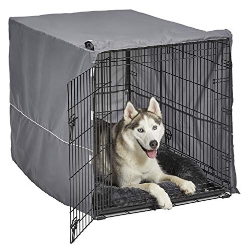 New World Modelo B42DD-KIT Kit de gaiola para cães com porta dupla, com gaiola de 106,68 cm de 2 portas, cama cinzenta correspondente e capa cinzenta para gaiola, adequado para cães de raças pequenas