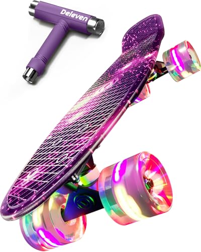 Deleven Skate 56 cm com rodas LED, ferramenta de skate e rolamentos ABEC 7 - skate para crianças iniciantes adolescentes adultos