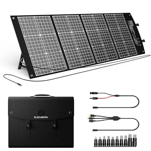ELECAENTA 120 W Carregador solar portátil ETFE painel monocristalino dobrável impermeável com saídas USB C PD45 W QC3,0 e CC 18 V para gerador central elétrico computador Vaneta ao ar livre