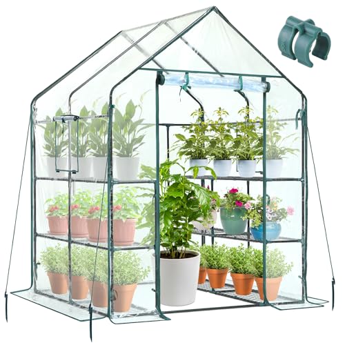 Ohuhu Estufa de jardim viveiro caseiro plantas de cultivo com cobertura de PVC transparente melhorada, janelas 3 níveis e 12 prateleiras, estufa horta para plantas, 143 x 143 x 195 cm