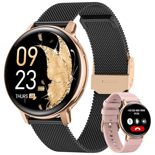 Sanorum Relógio inteligente mulher, 1,39 '' Smartwatch mulher com chamadas, função feminina, 120 modos desportivos, 24H monitor de sonho, podómetro, Smartwatch para iOS Android ouro preto