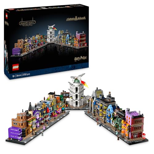 LEGO Harry Potter Lojas mágicas de beco diagonal casaco para adultos e 12 micro figuras de coleção, autocarro noturno, presente para mulheres e homens, decoração de quarto, conjunto de magia 76444
