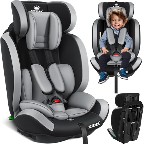 KIDIZ® Cadeira de automóvel, grupo 1 + 2 + 3/9-36 kg, arnês de segurança de 5 pontos, encosto de cabeça ajustável, assento elevador de crescimento 1-12 anos, estável e segura, básico