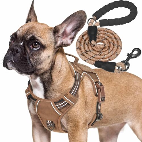 Haapaw Arnês tático resistente para cães médios, arnês ajustável para animais de estimação, refletor, de fácil controlo, arnês para cães de trabalho, médio, castanho