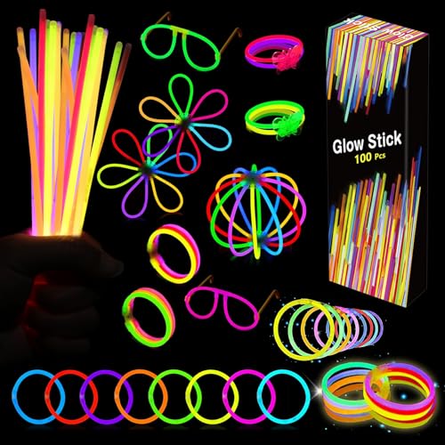 Kangtaixin Barras luminosas - 100 pulseiras fluorescentes 122 conectores, Neon Kits para criar colares, festa de ano novo Natal casamento aniversário decoração presente para crianças e adultos