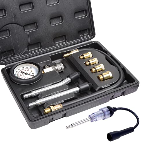 WiMas Testador de compressão de cilindros, testador de compressão para motor de gasolina, medidor universal de pressão do motor, ferramenta diagnóstico com testador de velas (preto)