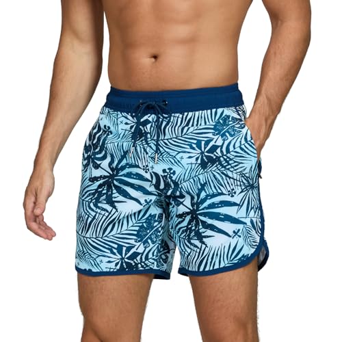 TMEOG Calções de banho homem curto de praia surf secagem rápida calções cordões fatos de banho piscina natação retro fato de banho com bolso e forro de malha Swimming Shorts