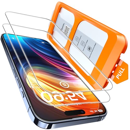 TOCOL 2 peças protetor de ecrã para iPhone 15 Pro, alinhamento automático para instalação rápida, sem bolhas, vidro temperado com dureza 9H e irritável, HD transparente
