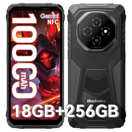 Blackview Fort1 Móvel inquebrável Android 15, 256 GB + 18 GB (TF 2TB) telemóvel rugerizado, 10000 mAh bateria - 6,56" HD+ telemóvel, AI câmera, Face ID/dual SIM/NFC/OTG/390g/Gemini AI Mobile I