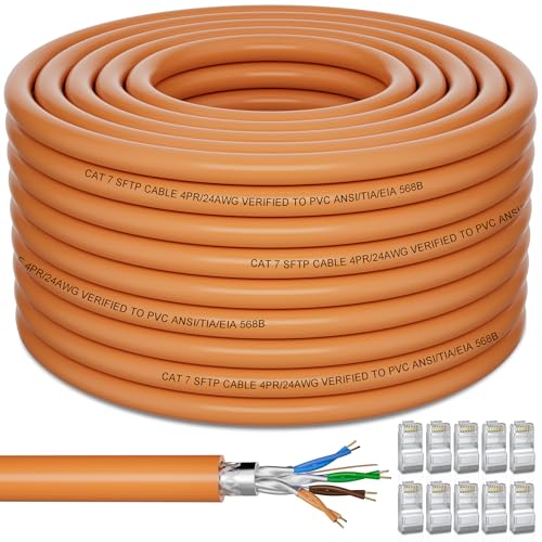 Soibke Cabo Ethernet de 60 m, Cat de alta velocidade 7 cabo de rede bobina 60 m cabo LAN, cabo de Internet revestido cabo LAN Bulk instalação cabo 24 AWG cabo Wlan SFTP Network Cable