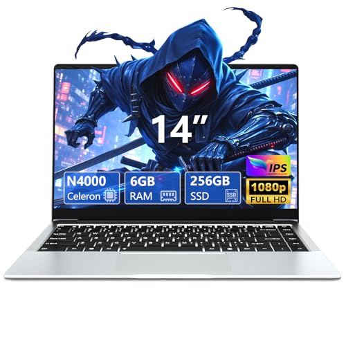 Computador portátil Win 11 Pro, PC de 14,1 polegadas, 6 GB RAM 256 GB SSD, portátil Celeron N4000, processador, computador portátil IPS 1980 * 1080 ecrã 180 °Flip, Mini-HDMI/USB3.0/BT4.2/TF Card Slot