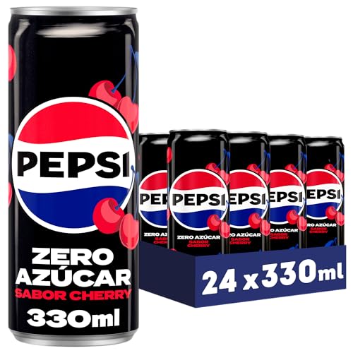 Pepsi zero Cherry refrigerante de cola com zero açúcar e zero calorias, embalagem de 24 latas de 330 ml, 7,92 litros no total