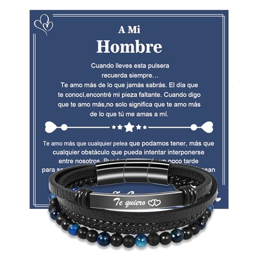 VGWON Regalos Originales para Hombre, Pulsera Hombre, Pulsera Cuero Hombre, Regalo para Hombre Regalo Novio, Regalo Aniversario Pareja Regalos Papá Hombre Regalos San Valentin Cumpleaños 50 Años