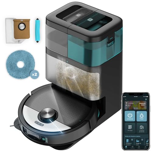 Cecotec Robot aspirador e esfregona de chão Conga 16090 AI SpinArm Home&Wash. 8000Pa, App, navegação a laser, base auto-esvaziada com tanques de pó e água, limpeza - secagem de mopas, escova de