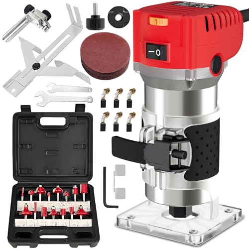 Eliofaneia Fresadora de madeira de 800 W, 6 velocidades variáveis, 6,35 mm, cortador elétrico de madeira com conjunto de 15 pontas de 1/4 polegadas, 30000 RPM desbastadora elétrica