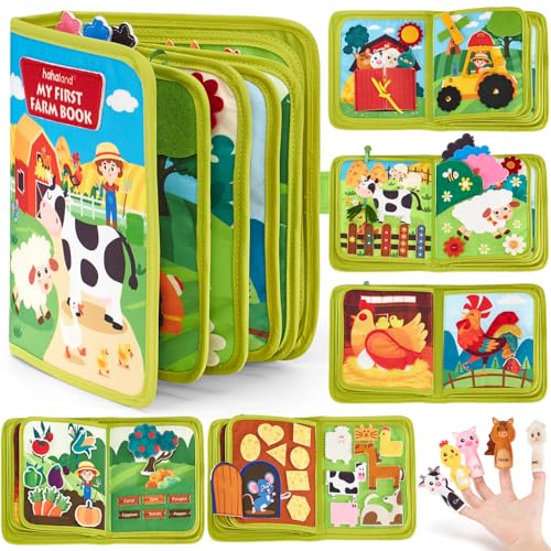 hahaland Livro Montessori 1 ano - 20 em 1 Busy Board de atividade, livro interativo brinquedos Montessori para crianças 1 2 3 anos - 10 páginas animais quinta