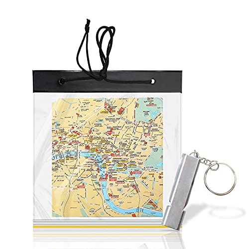 suaywo 31,5 x 28 cm sacos impermeáveis de mapas de PVC e apito de emergência, estojo impermeável de mapas com janela transparente e correia de pescoço para caminhadas, montanhismo