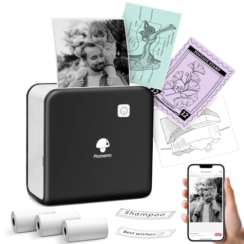 Phomemo Impressora portátil, mini impressora para telemóvel M02 Pro 300 dpi impressora térmica portátil impressora pequena com 3 rolos de papel de impressora fotos móveis para aprender, notas de
