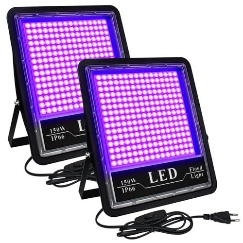 Eleganted Luz UV, 2 unidades 150 W holofote UV UV, 395-405 nm luz preta impermeável IP66 fluorescente candeeiro de cenário Blacklights para Halloween bar clube DJ discoteca festa pintura corporal