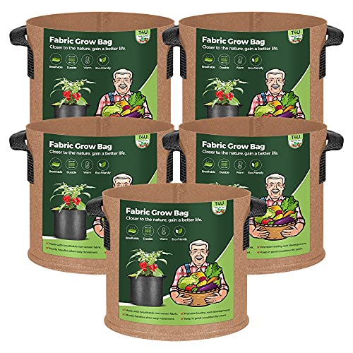 T4u 5 Sacos de plantação de batatas, 15 galões com asasas, saco de plantio durável e respirável, saco de cultivo reutilizável para tomates, flores, plantas e mais castanho