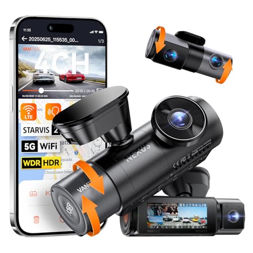 VANTRUE N5S STARVIS 2 de 4 canais para carro, 2,7 K + dupla 1080P + 1440P, frontal, interior e traseira, HDR, Wi-Fi 5G, controlo de voz, GPS, buffer de 24 horas, LTE Oppp. cional, máximo . 1 TB