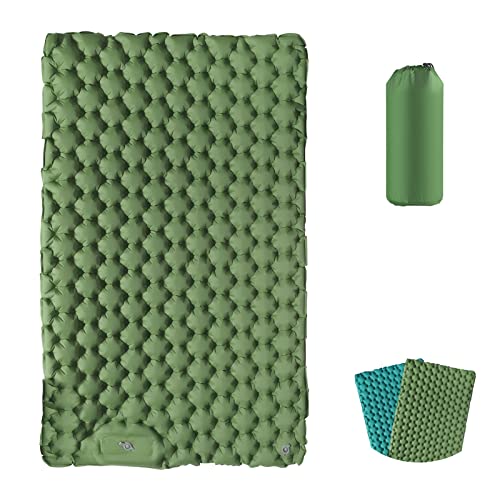 EXLECO Tapete campismo duplo 123 cm colchão de campismo insuflável exterior colchão de ar portátil colchão para dormir colchões campismo auto-insuflável colchão insuflável para caminhadas verde