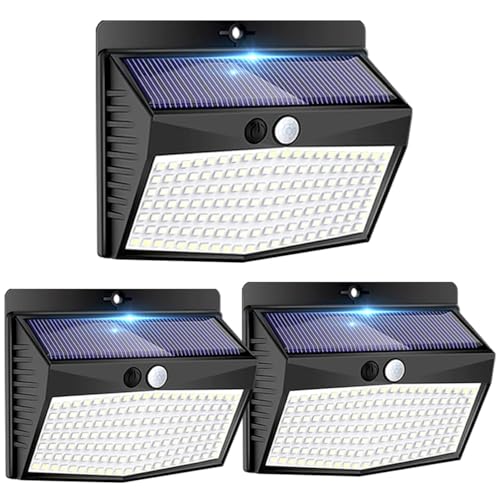 Peasur Luz solar exterior: 3 pacotes, 138 LED/3 modos: holofotes solares exteriores com sensor de movimento IP65, impermeável luzes solares exteriores para jardim, garagem, pátio