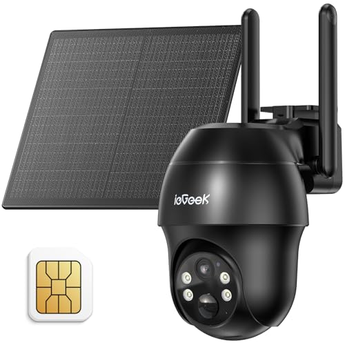 ieGeek Câmara de segurança solar celular 3G/4G LTE sem fios para exteriores com cartão SIM, PTZ de 360°, sistemas de câmara CCTV sem fios 2K solar sem WiFi, visão noturna colorida, deteção