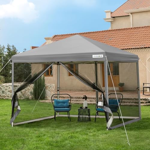 VIVOHOME Tenda de campanha gazebo de 3 x 3 m tenda dobrável com 4 laterais de malha altura ajustável proteção UV50 Pop-Up Gazebo bolsa de transporte para jardim praia campismo festas