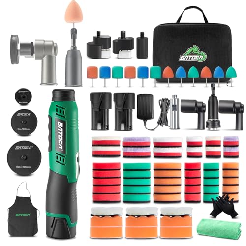 BATOCA S6 Mini polidor de bateria, polidor de detalhes, 12 V polido carro, conjunto profissional para cuidados detalhes, DA&RO máquina de polir, 1000-5000 RPM&4200-21000 RPM, 25 mm / 50 mm / 75 mm