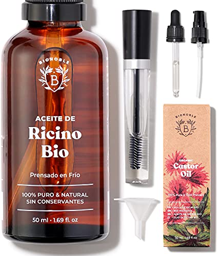 BIONOBLE, Óleo de rícino bio 100% orgânico, inclui rímel, óleo de rícino para pestanas, sobrancelhas, barba, óleo de castor para o cabelo, óleo de rícino puro para o cabelo, castor oil