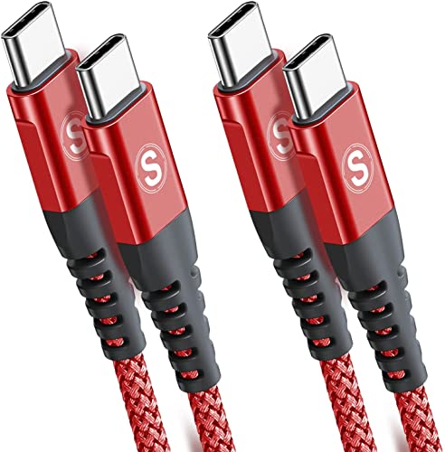 sweguard Cabo USB C a USB C [2 peças 1 m + 1 m] 60 W 20 V / 3,1A PD Cabo de carregamento rápido USB tipo C com nylon trançado, Chromebook Pixel, Galaxy S20 / S10 Huawei - vermelho