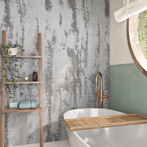 Livelynine Papel de parede autocolante parede imitação concreto cinzento branco 40 cm x 10 m papel de vinil autocolante parede casa de banho quarto rolo vinil autocolante sala de estar sala de jantar