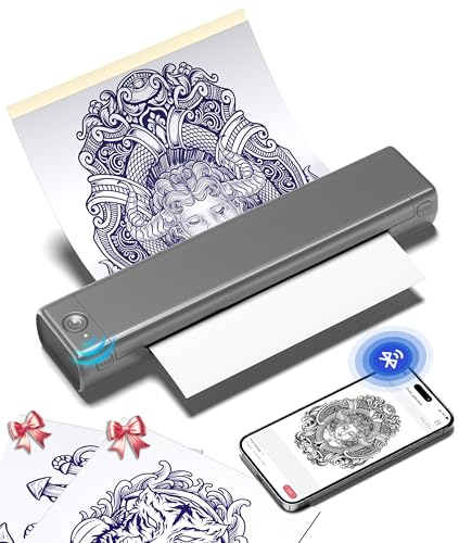 Phomemo M08F Impressora térmica tatuagem de tatuagem impressora de tatuagem de transferência de termocopiadora tatuagem de tatuagem profissional com 10 peças papel de tatuagem