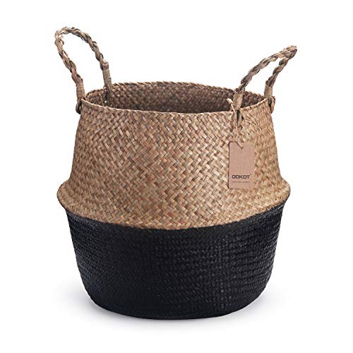 Cesta de vime, decoração natural, cesta para plantas de armazenamento vasos Seagrass (preto)