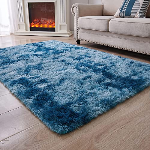 MARATIP Tapetes de sala de estar cabelo comprido tapete de quarto laváveis tapete de cabelo comprido para sala de estar ou quarto, tapete antiderrapante esponjoso, tapete de cama (azul elétrico, 160 x